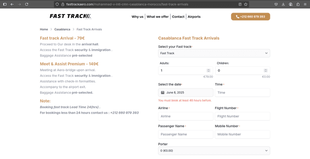 Booking Fast Track service in Casablanca Airport